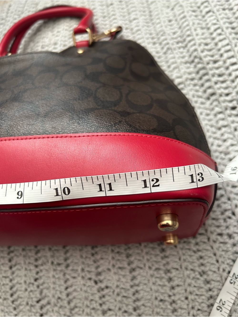 COACH Brown Signature Sierra Dome Satchel with Red Trim F27584 - Picture 10 of 11